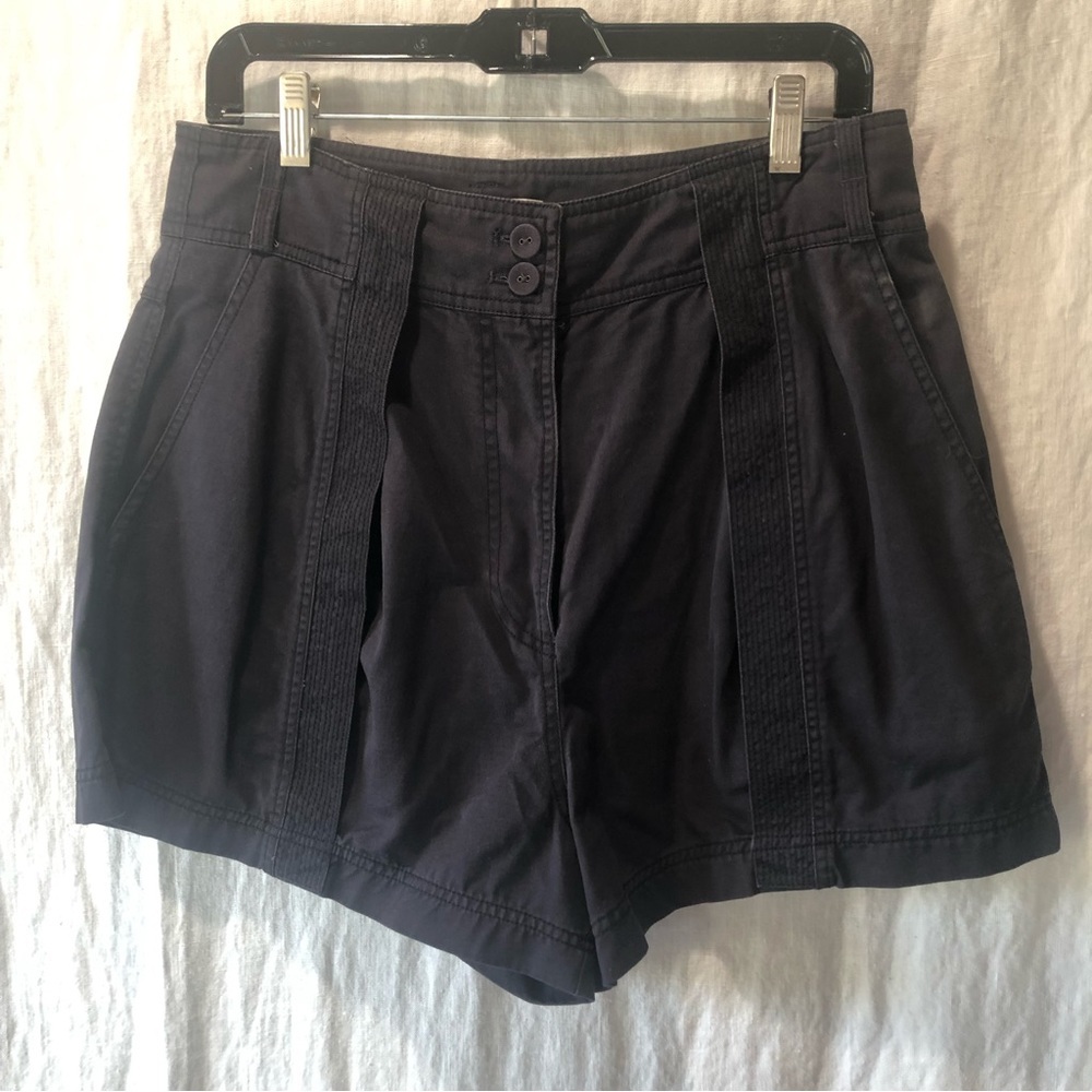 Ulla Johnson Navy Blue Cotton Pleated Walking Shorts Wide Leg Hi Waist Size 10